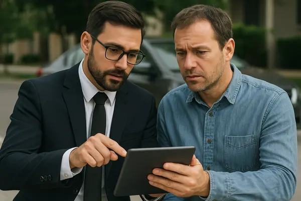 a lawyer with an ipad explaining something to his client from Menes Lemon Law Firm in Hialeah, FL - Hialeah FL