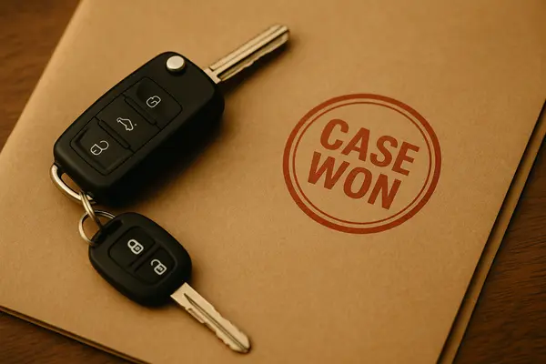 a key set on top of a folder that says case won from Menes Lemon Law Firm in Miami, FL - Lemon law for GMC Vehicles a key set on top of a folder that says case won from Menes Lemon Law Firm in Miami, FL - Lemon law for GMC Vehicles