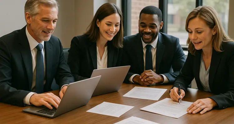 a group of lawyers in a meeting from Menes Lemon Law Firm in Miami, FL - Lemon law in Miami, FL